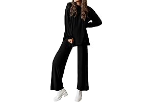 PRETTYGARDEN Womens 2 Piece Outfits Crewneck Long Sleeve Tops Wide Leg Long...