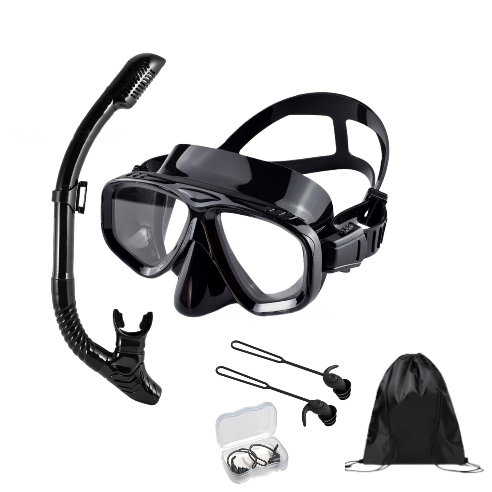 Set da snorkeling ottico con forza visiva, diottrie: da 0 a -9, set da snorkeling per adulti con tappi per le orecchie e custodia, boccaglio asciutto, lente in vetro temperato