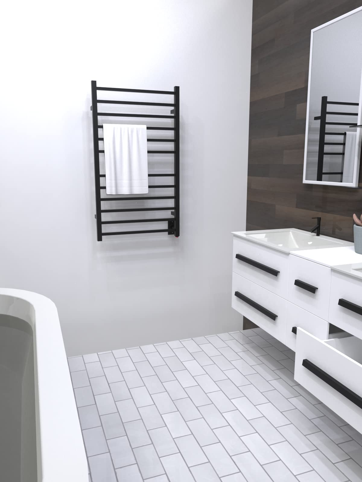 AmbaRadiant Large Hardwired Square 12 Bar Towel Warmer in Matte Black