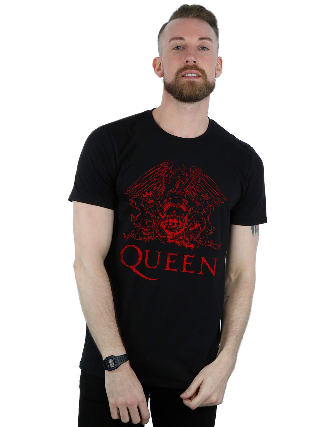 Absolute Cult Men's Black Queen Distressed Crest T-Shirt XXX-Large