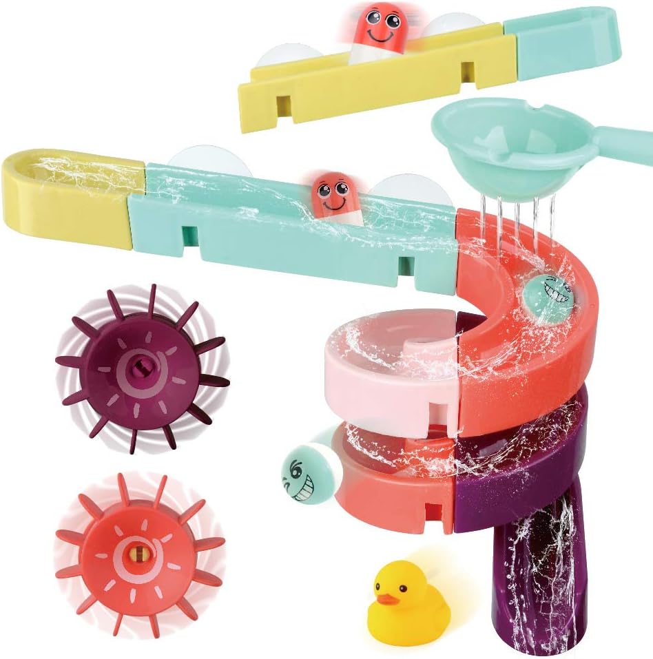 Kids Bath Toys Assemble Set - 24PCS DIY Wall Suction Water Slide Bathtub Toys for Toddlers Boys and Girls 3-6 Years Old