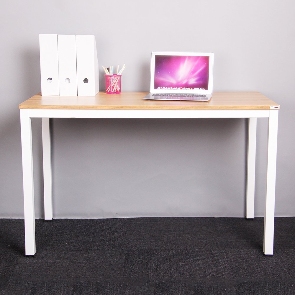 sogesfurniture Schreibtisch Computertisch Büromöbel PC Tisch, Stabil Bürotisch Arbeitstisch Esstisch aus Holz und Stahl, Einfache Montage, 120x60x75cm, Teak & Weiß AC3TW-120-SF