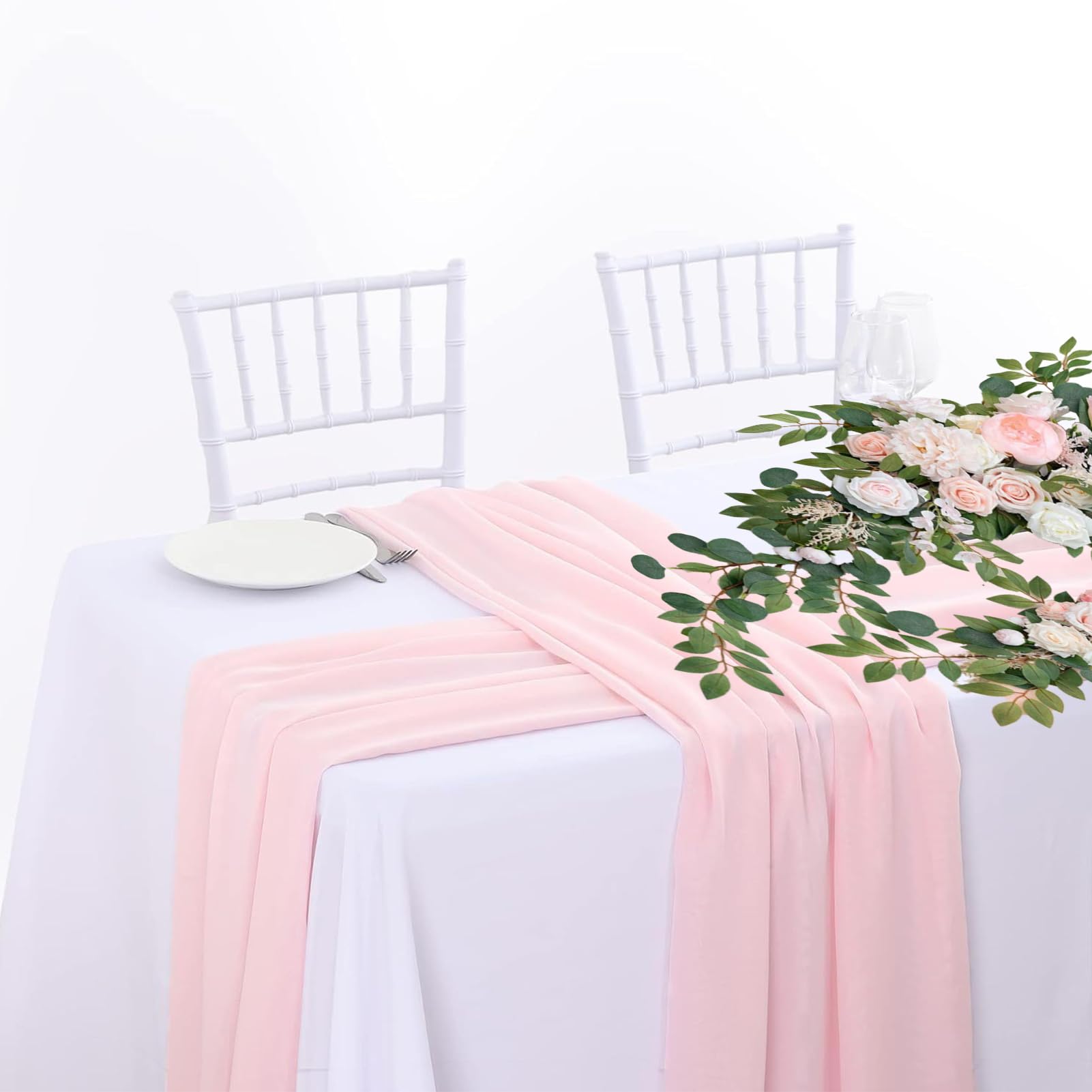 BEIJIALY Künstlicher Hochzeitsbogen, Blumen-Set, Hochzeitsbogen-Dekoration, 2 Künstliche Blumenbogen-Dekoration und 1 Transparenter Vorhang für die Hochzeitszeremonie, Blumen-Swag-Arrangement(Rosa)