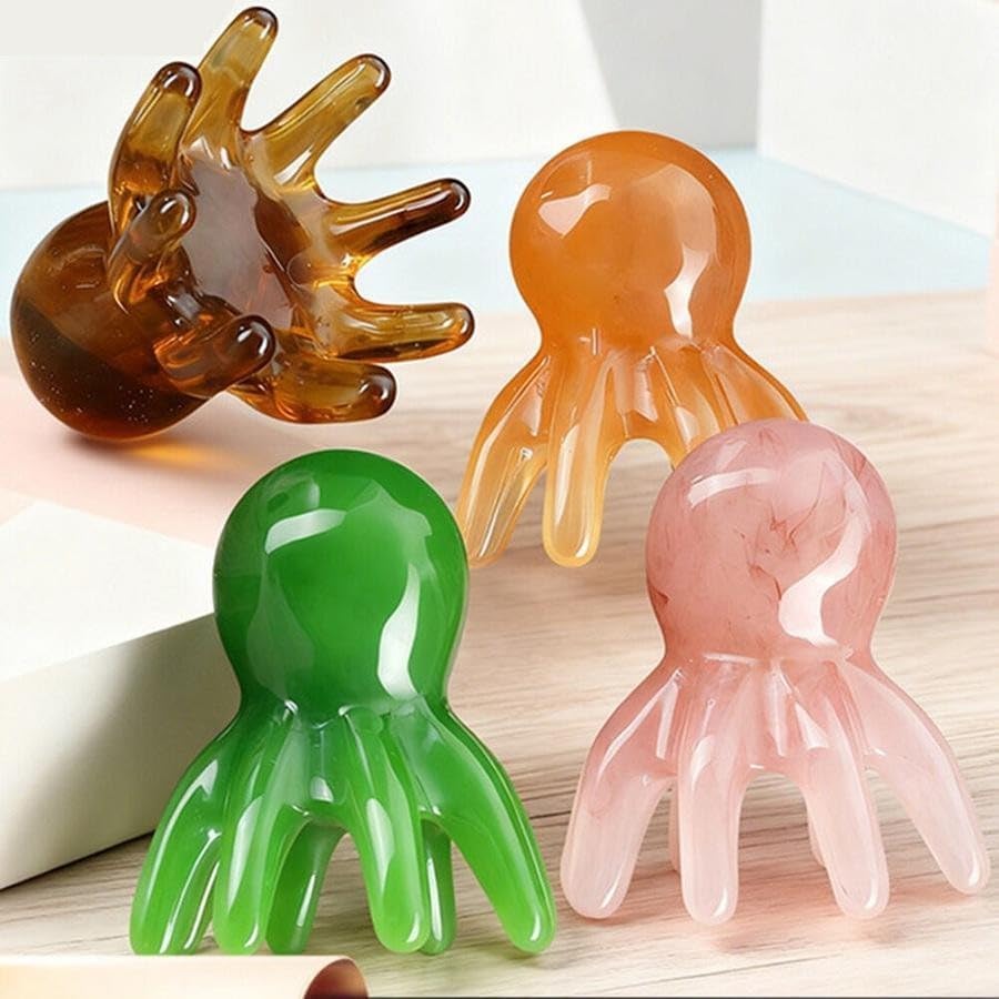 Perfect Pricee 2-in-1 Octopus Head & Scalp Massager | Manual Stress Relief Head Spa Tool with 8 Flexible Nodes | Resin Relaxation Comb for Blood Circulation, Hair Growth & Headache Relief | Portable Handheld Massage (AnyColor, Pack of 1)-image-3