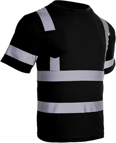 Camisa de seguridad reflectante de alta visibilidad para hombres ANSI Clase 2 Trabajo de construcción Camisa negra de manga corta