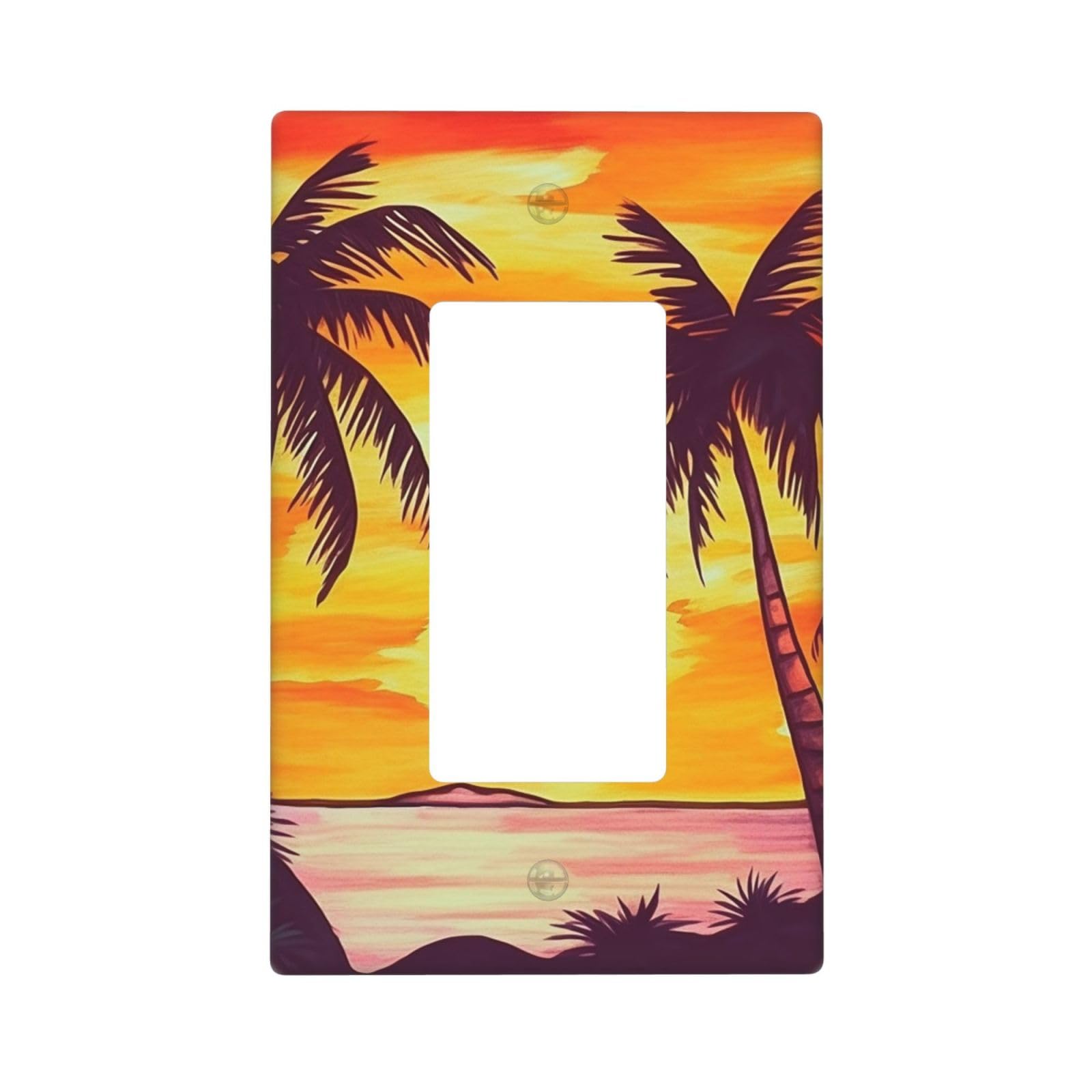 Sunset palm tree Wall Plate Cover 1 Gang Light Switch Cover Decorative Single Duplex Wall Plates Mid-size Decorator Blank Electrical Switch Plate Cover for Electrical Outlets