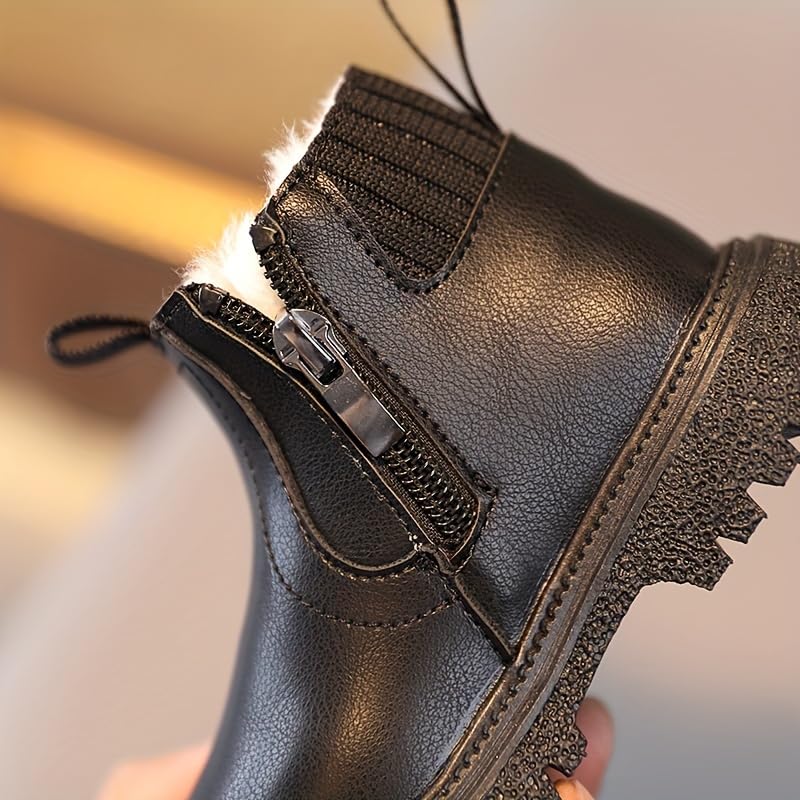 Vintage Comfortable Solid Color Boots with Zipper for Girls, Non-slip Warm Plus Fleece Boots for Winter4