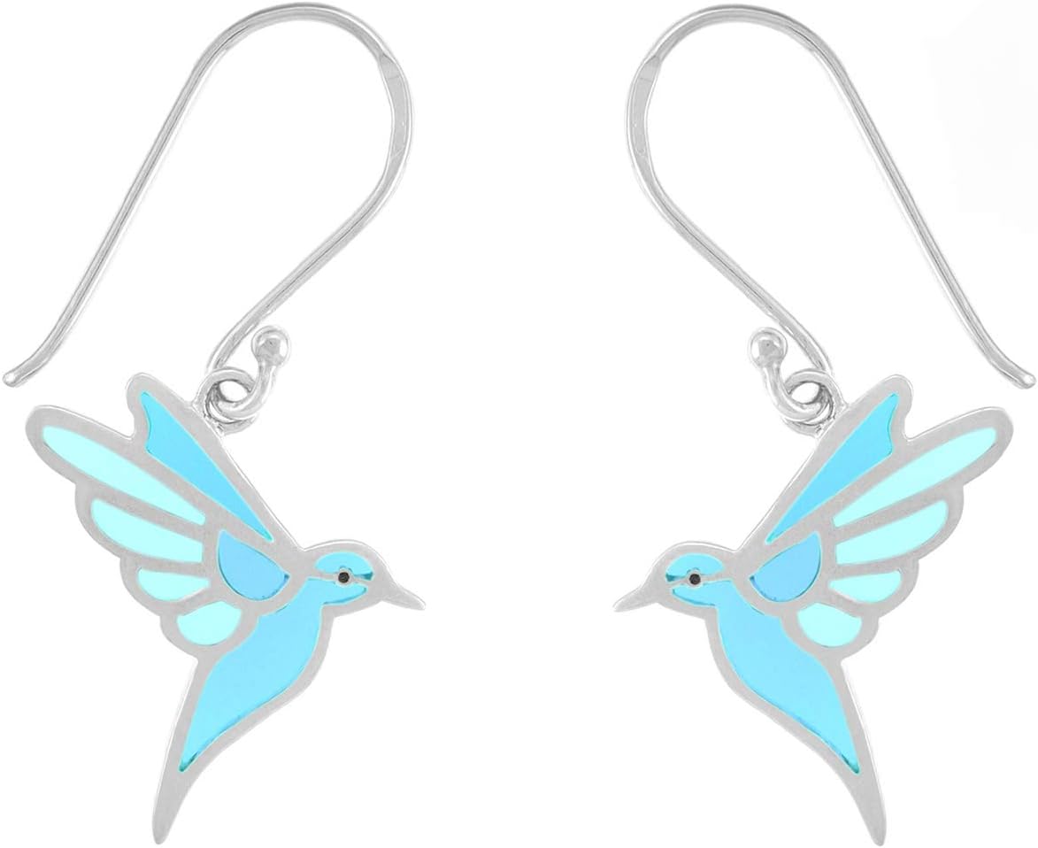 Boma Jewelry Sterling Silver Blue Resin Bird Dangle Earrings