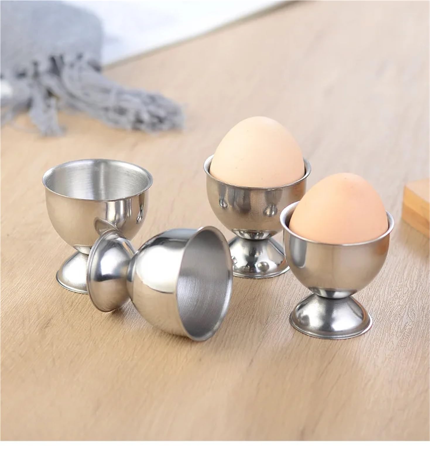 Coquetiers, Porte-œufs en Or et Argent, Support de Tasse Table, Outil Cuisine for Le Petit déjeuner, 4 pièces(Silver)