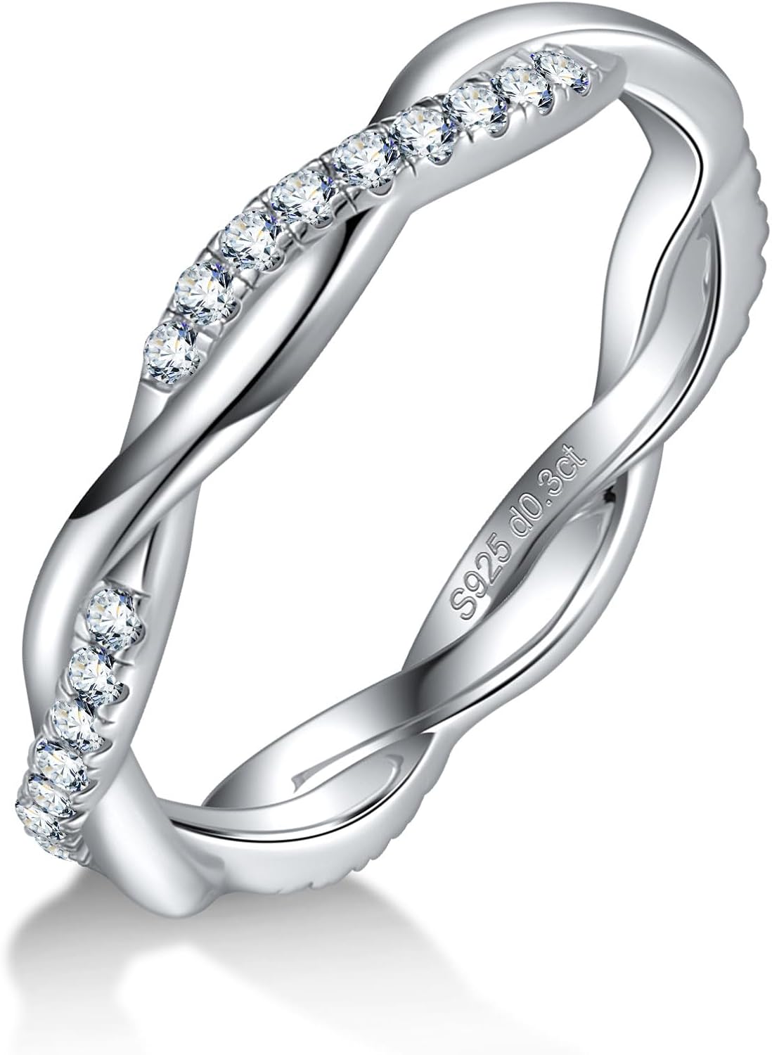 Moissanite Wedding Band Twisted Rope Infinity Eternity Rings for Women 925 Sterling Silver Rings Stackable Engagement Anniversary Band Size 4-11