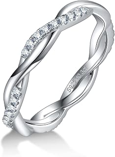 Moissanite Wedding Band Twisted Rope Infinity Eternity Rings for Women 925 Sterling Silver Rings Stackable Engagement Anniversary Band Size 4-11
