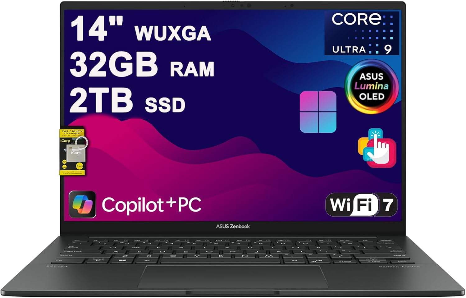 ASUS Zenbook 14 Laptop 14" WUXGA OLED Touch (100% DCI-P3, 500nits HDR) Intel 16-core Ultra 9 285H (GPU Up to 77 Tops) 32GB RAM 1TB SSD for Creator Business Professional Win11Pro ICP Hub Copilot AI - Thumbnail 3