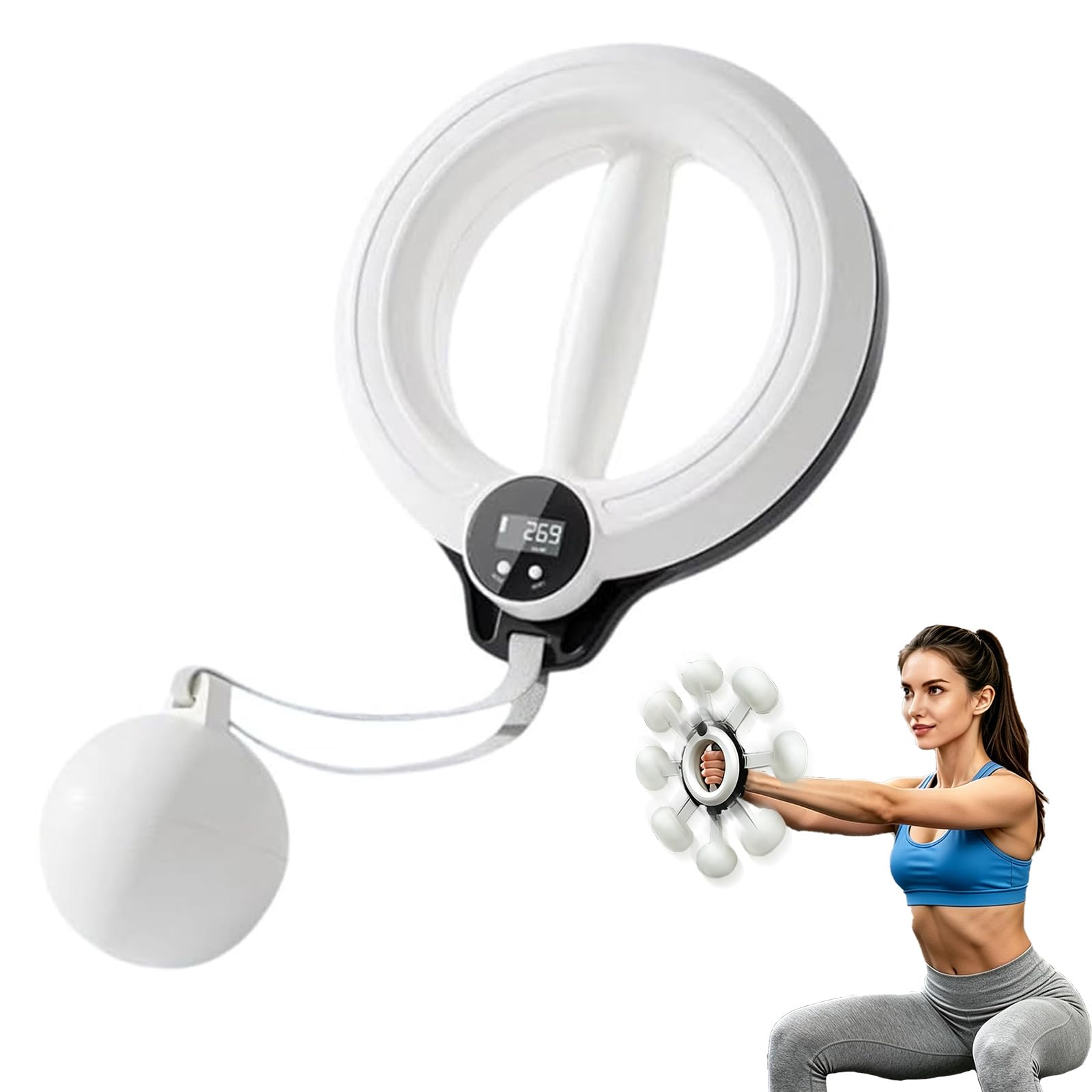 Infinity Hoop for Arms and Shoulder, Exercise Equipment Smart Flabby Arm Exerciser with Digital Tracker, 360° Hand Crank Forearm Workout for Home Workout Gym (White)