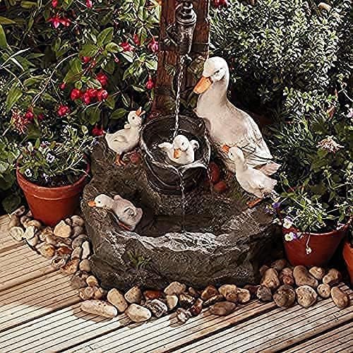 Nsfuetre Water Features for the Garden,Animal Garden Statue with Solar Led Lights,Garden & Yard Squirrel Duck Waterfall Fountain,Solar Power Willapa Resin Duck Family Patio Fountain Garden Decoration