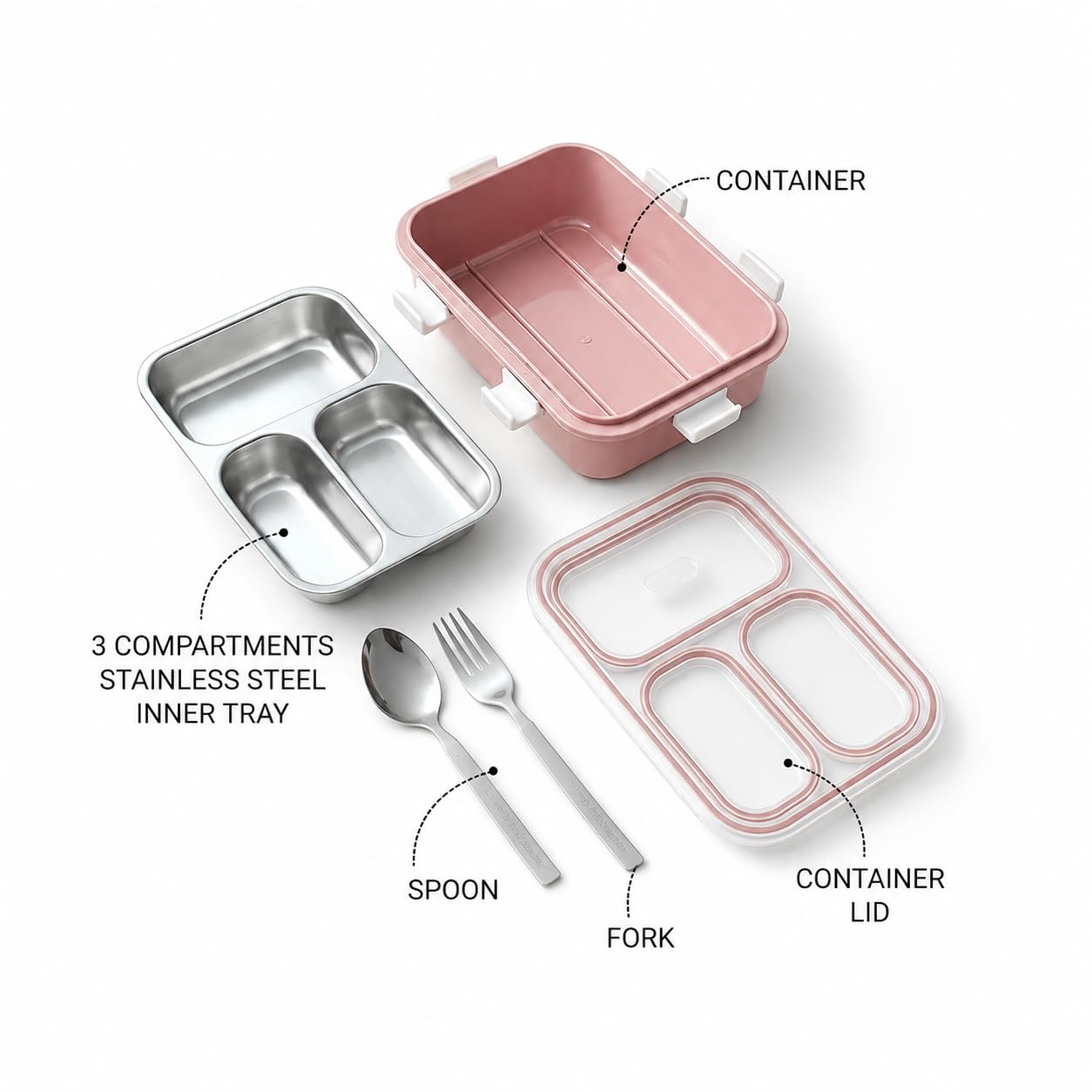Stainless Steel Lunch Box - 3 Compartment Leakproof -3