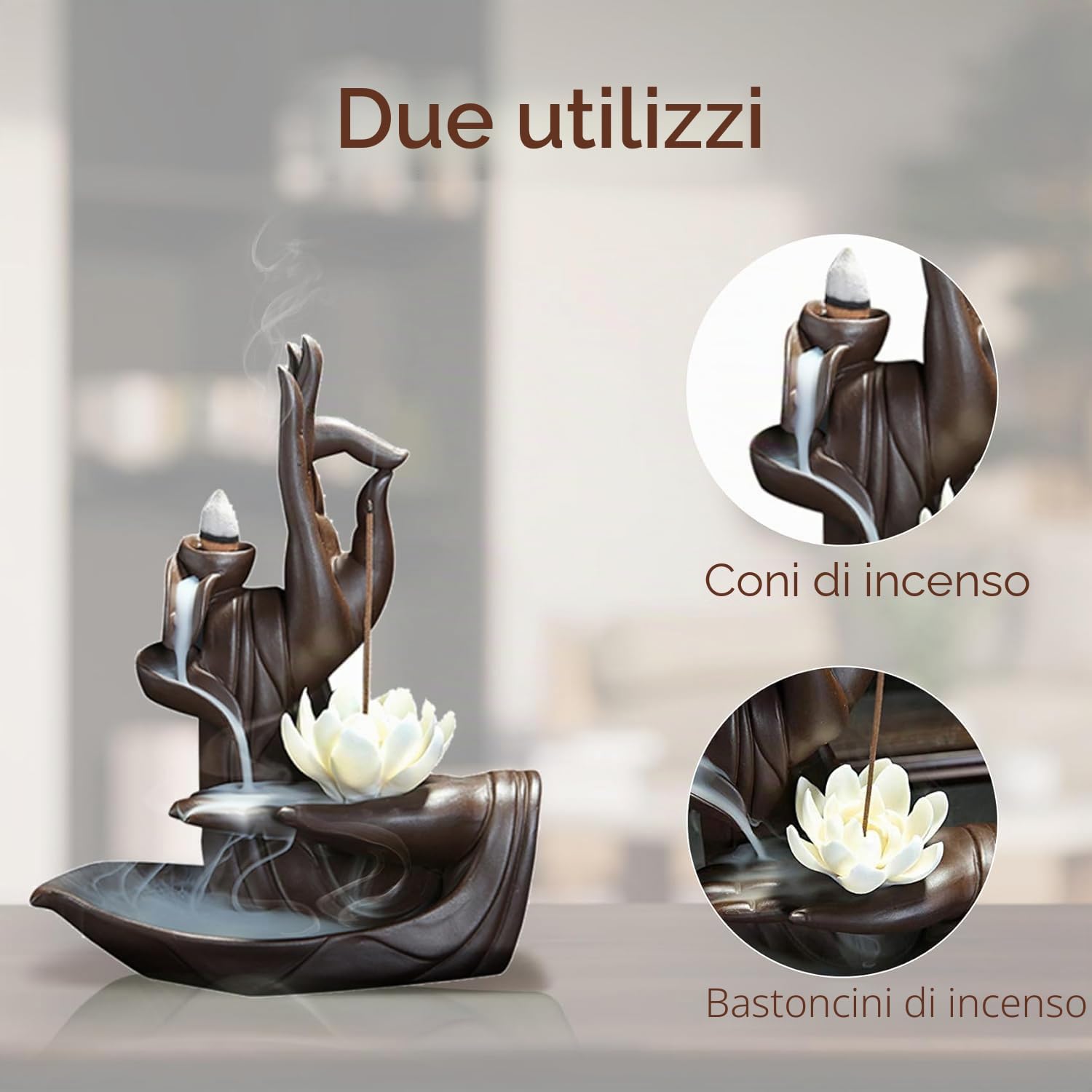 XUDREZ Bruciatore incenso di riflusso con 20pcs conos, Zen Loto Porta incenso per Bastoncini Domestico del Supporto del Ceramica, Accessori accoglienti per la casa