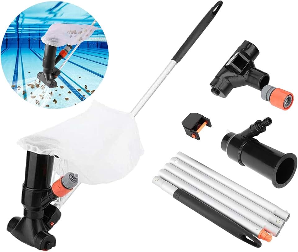 Limpiafondos Piscina Hidraulico, Aspiradora Piscina Pequeña, Kit Limpieza Piscina Desmontable, Limpiador Piscina Fondo Y Paredes Manual, Aspirador Agua Piscina Estanques para Jardin (Negro)
