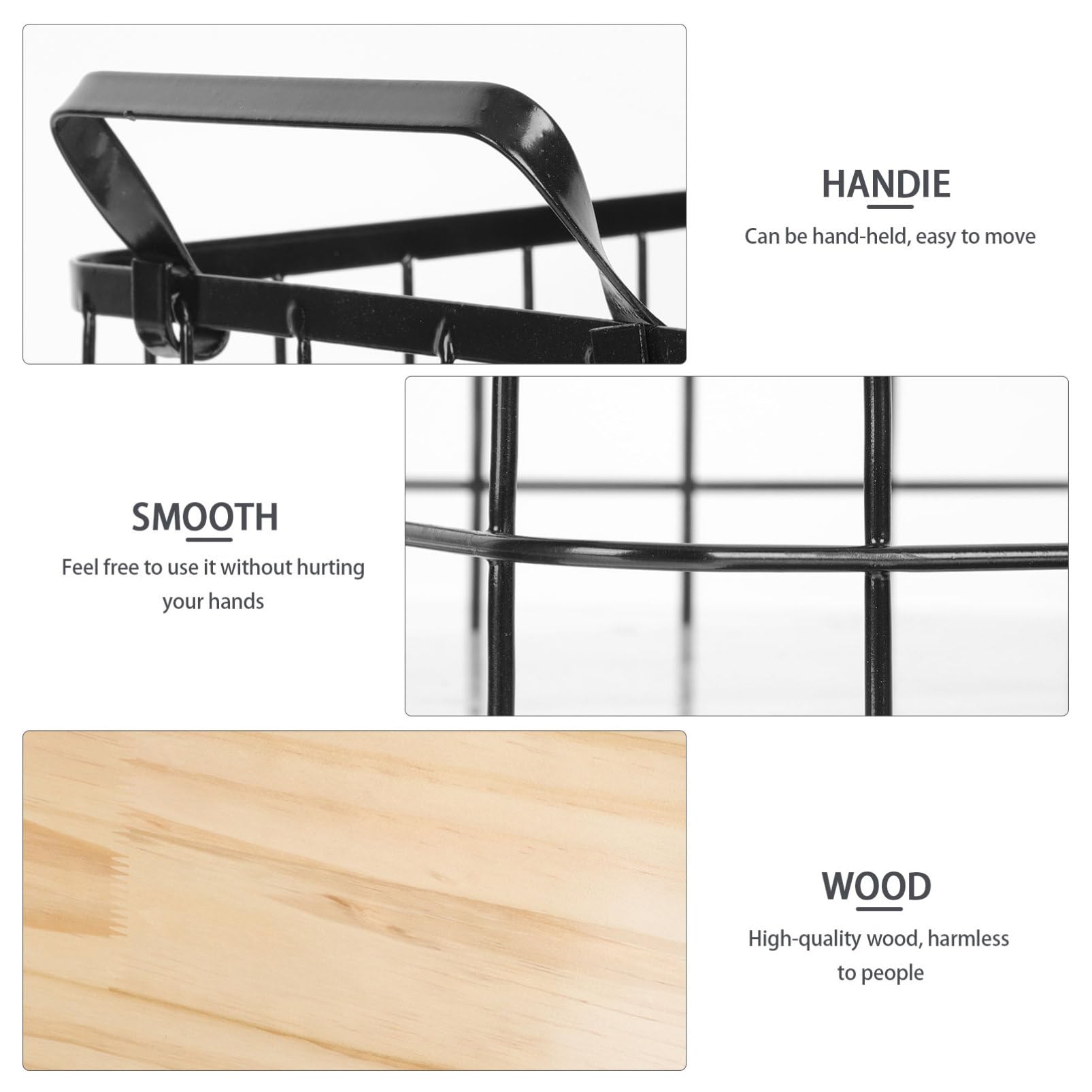 GARVALON Metallkorb Schwarz mit Griff aus Eisen und Holz zur Küchenaufbewahrung Rechteckiger Haushaltskorb für Sortieren und Organisieren im Einfachen Design