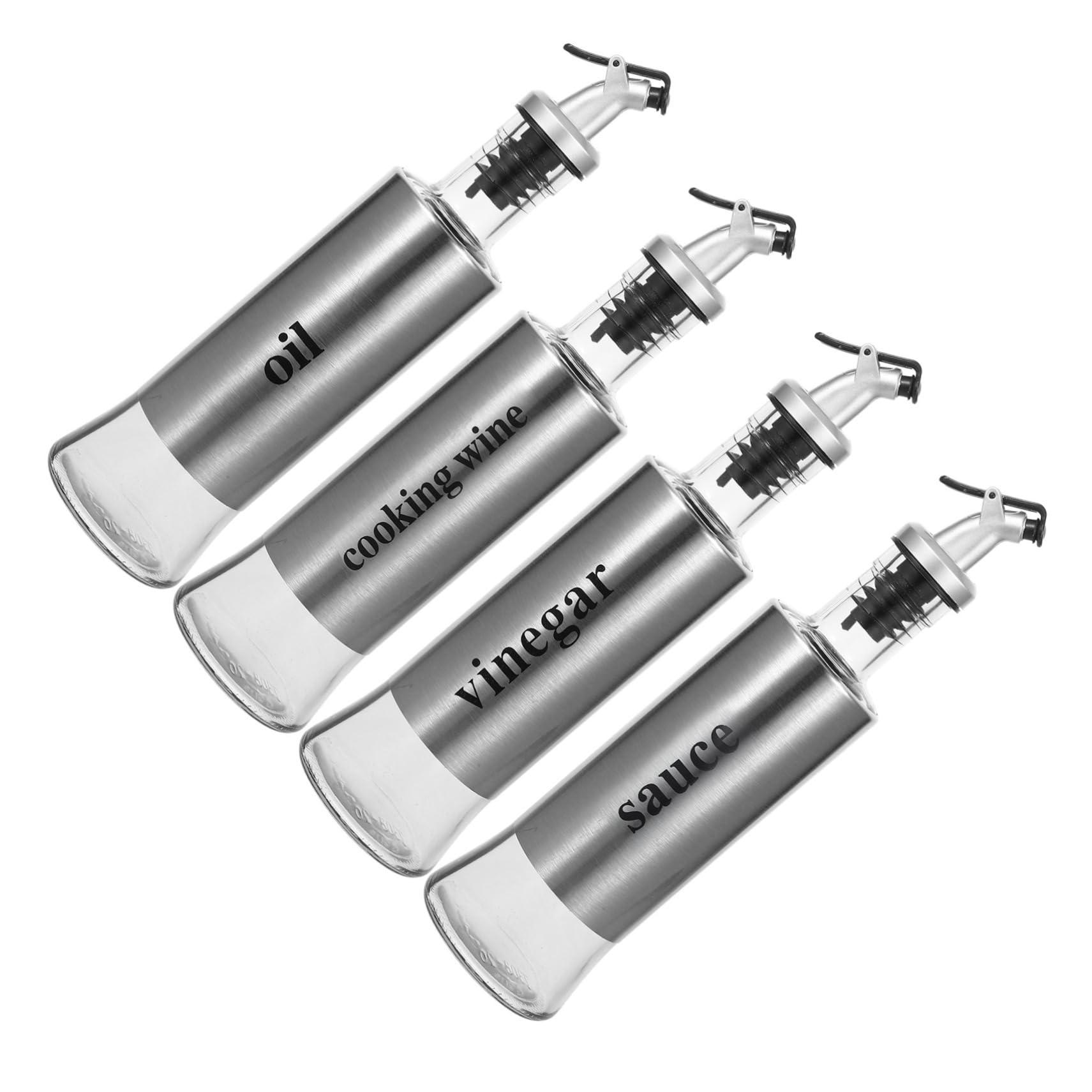 Juego de 4 Botellas Dispensadoras de Vinagre y Aceite de Cocina de Vidrio y Acero Inoxidable, Capacidad 300ml, Diseño Elegante para Cocinas y Restaurantes