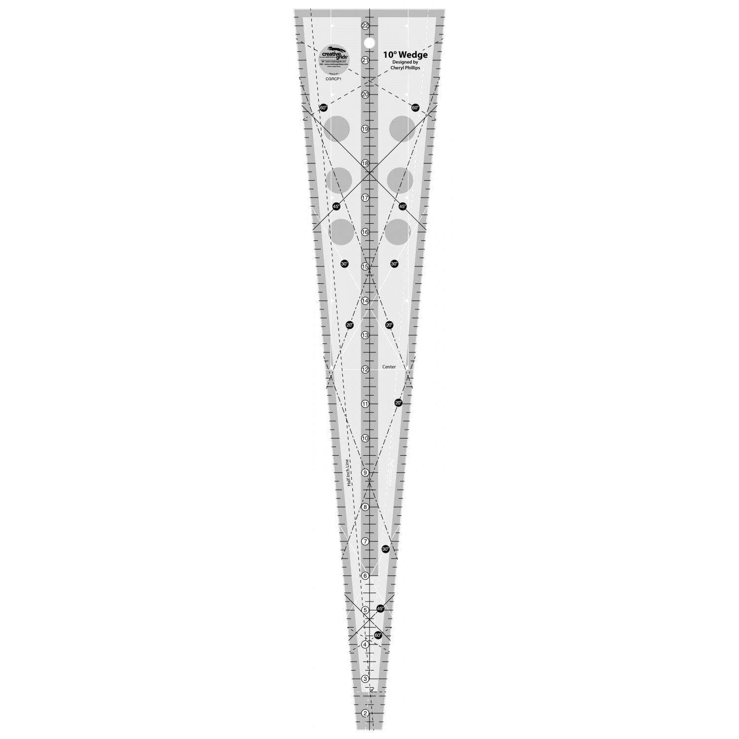 Creative Grids 10 Degree Wedge Quilt Ruler – CGRCP1 – Made in USA, 4-1/2in x 21in, Non-Slip Grip Acrylic Quilting, Sewing, Crafting, Patchwork Ruler & Template