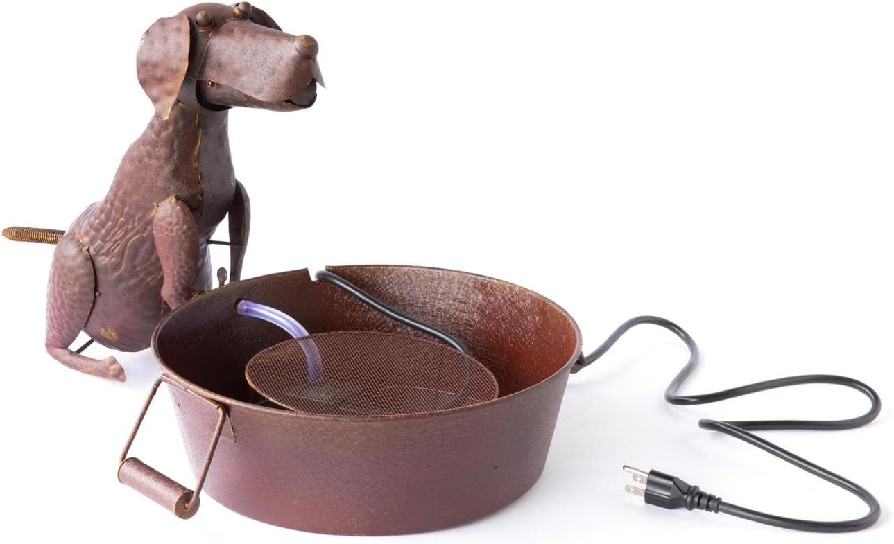 Park Hill Collection Best Friend Dog Fountain Spitter with Pump is Great Decor for Patio, Deck and Home, Folk Art Inspired Metalwork, 23x13x13.25 Inches