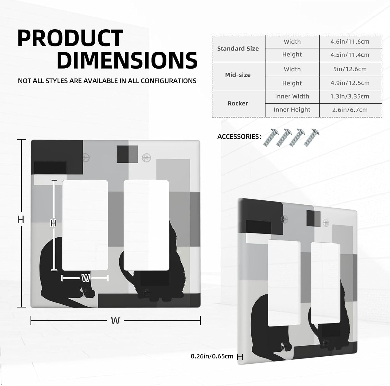 Outlet Covers Modern Abstract Geometry Cute Black cat 2 Gang Light Switch Cover Double Rocker Wallplates Decorative Electrical GFCI Socket Cover for Bedroom Bathroom Decor image 5