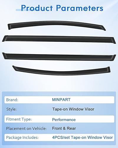 Miniatura 7 de Ventvisor - Deflector de ventana lateral, viseras de ventilación de humo oscuro, juego de 4 piezas para Toyota para Sienna 2011-2020