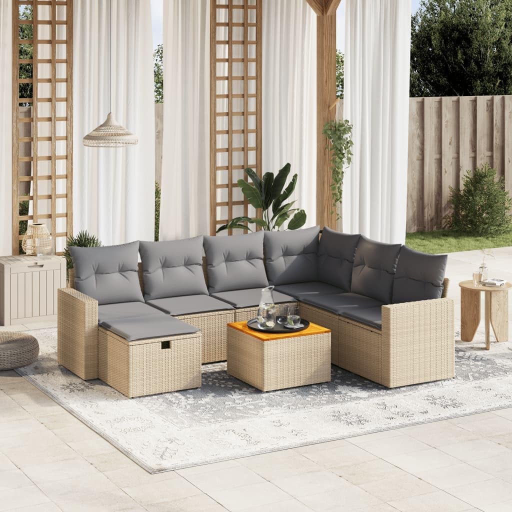 Gecheer 8Piece Garden Lounge Set Polyrattan, Balcony Lounge Rattan