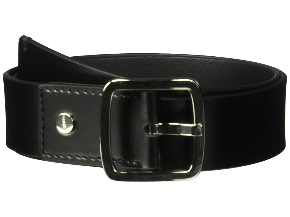 

Calvin Klein 42 mm Flat Strap Belt with Logo Plate Detail (Black/Polished Nickel) Women's Belts