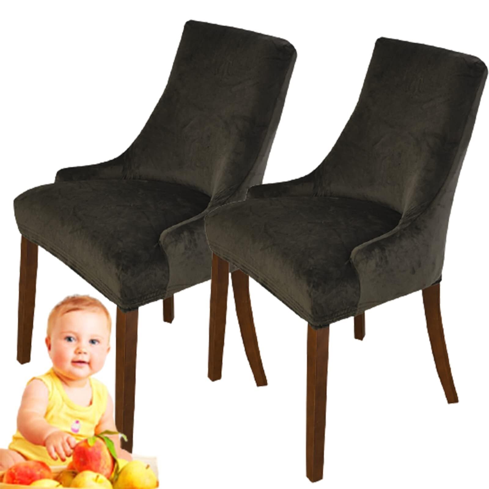 NMVAWIPT Velvet Wingback Chair Covers, Stretch Slipcovers, Removable Furniture Protector, For Hotel Wedding Banquet(#14,2pcs)