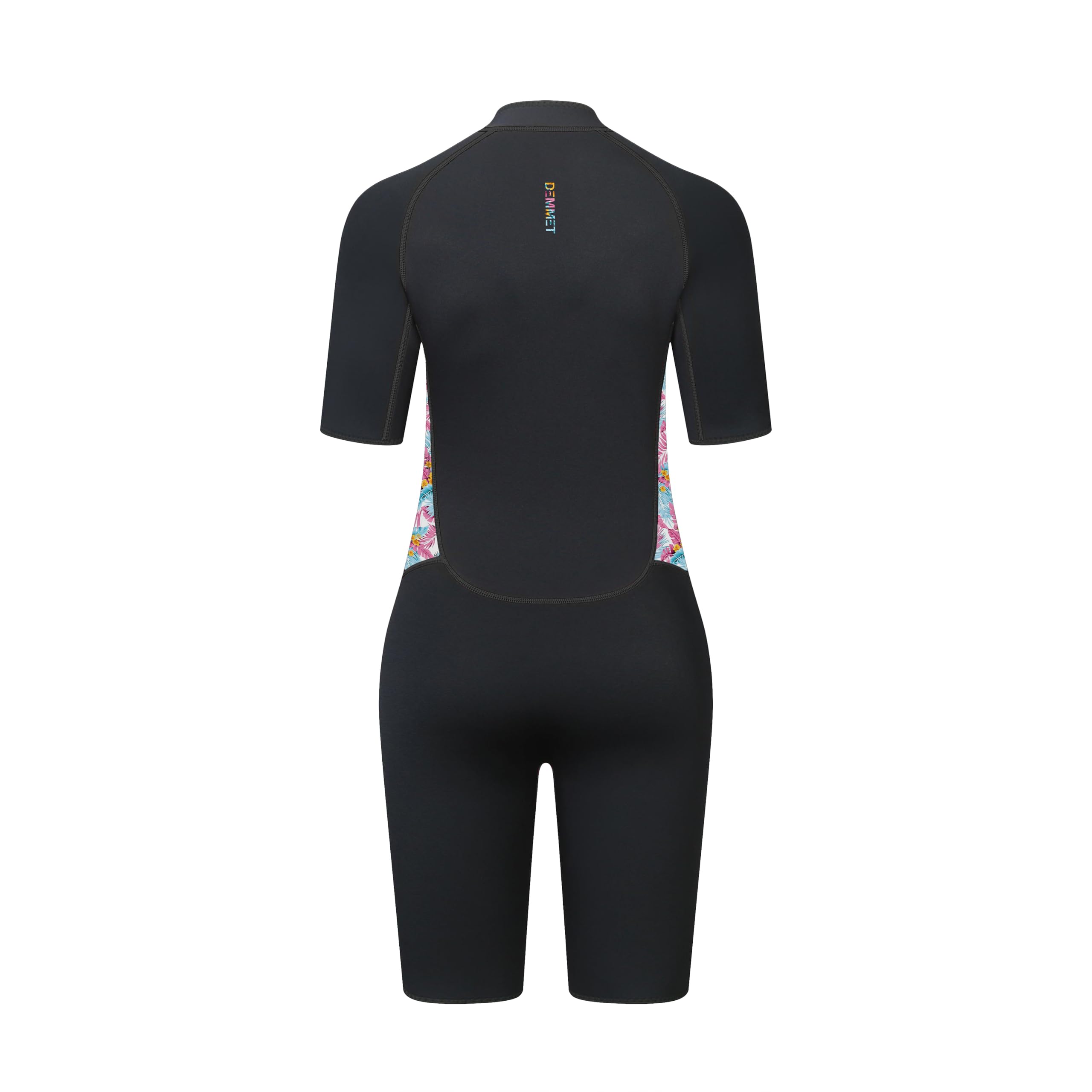 Combinaison de plongée pour Femmes 1.5mm Manches Courtes imprimé Rose et Bleu ajustée Protection Contre Les UV Chaude Haute élasticité Fermeture éclair Frontale