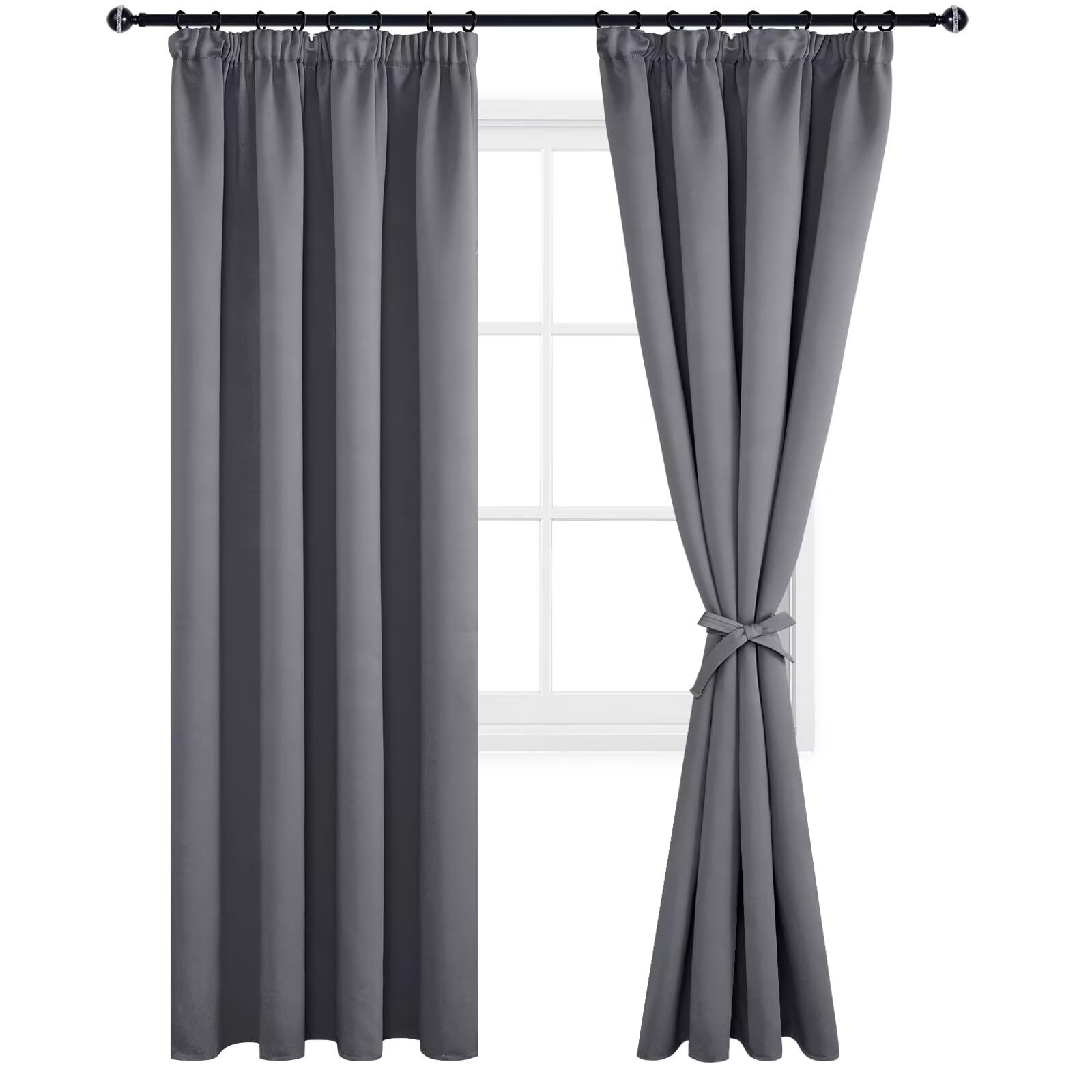 DWCN Extra Wide Curtains Grey Curtain for Bedroom Thermal Blackout Pencil Pleat Drapes with Hooks for Track Rail - 90 x 90 Inch Length, Grey, 2 Panels โ image 1