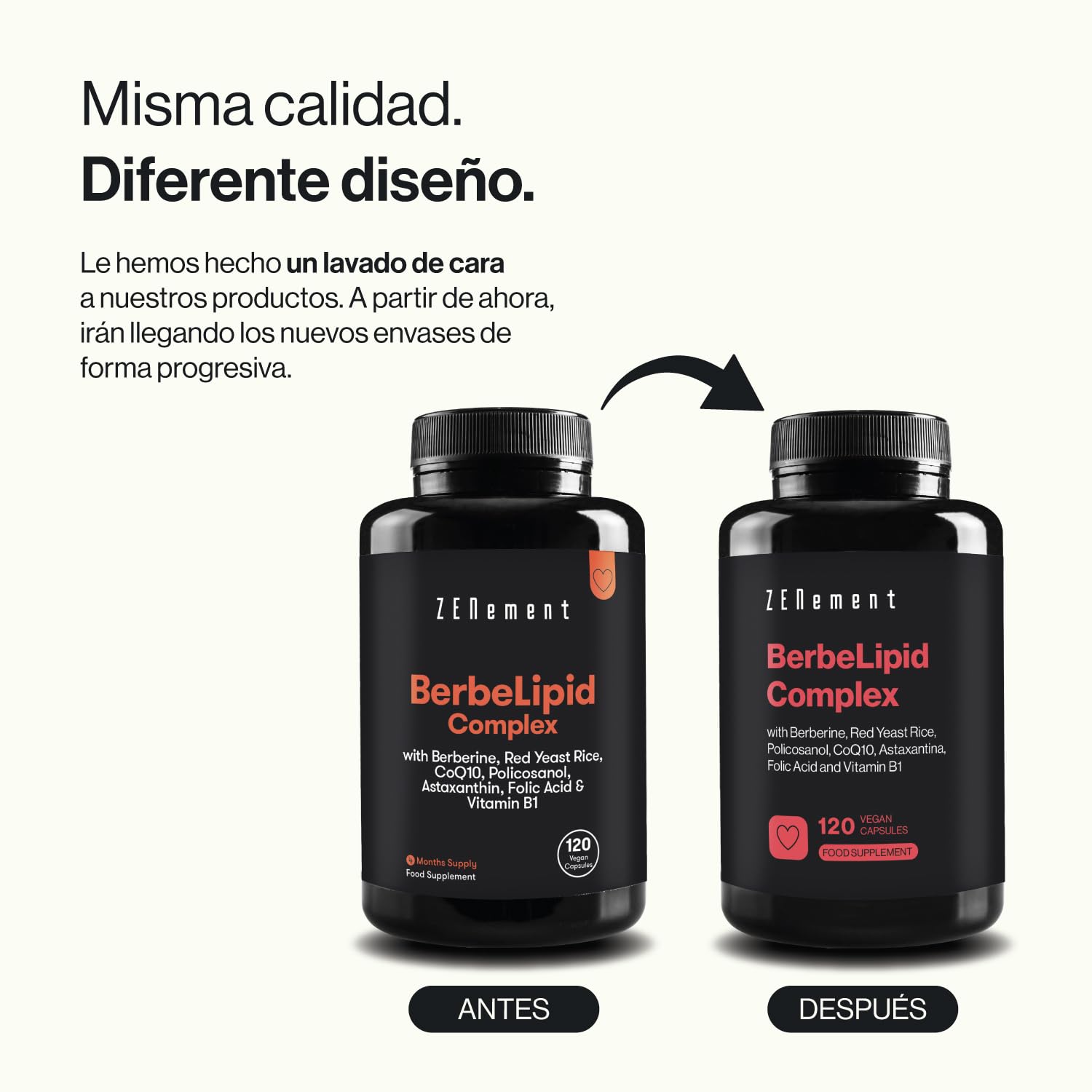 BerbeLipid Complex - con Berberina de Berberis aristata, Monacolina K de Levadura Roja de Arroz, CoQ10, Policosanol, Astaxantina, Folato Activo (L-Metilfolato de Calcio) y Vitamina B1 - Zenement