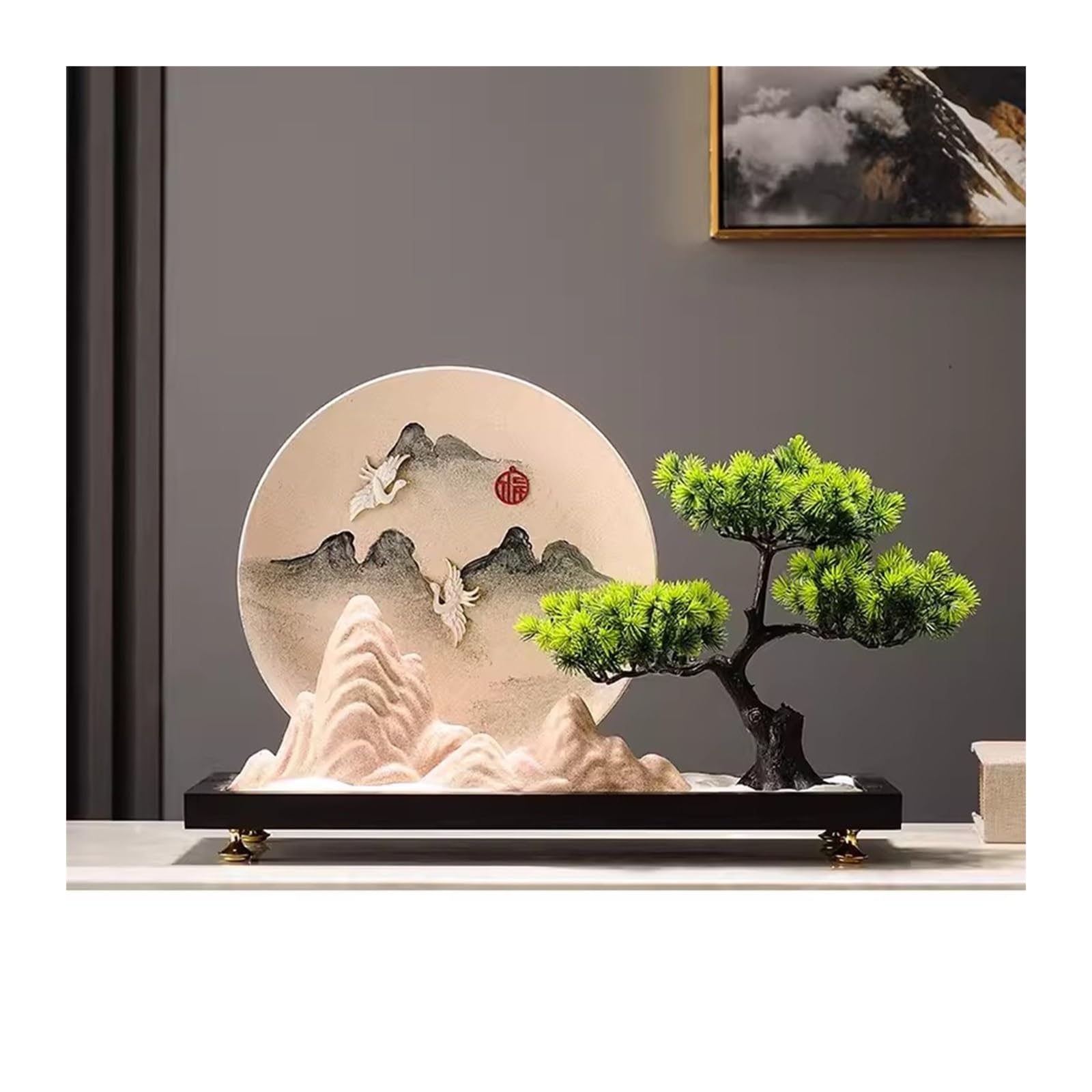 IUokLU Artificial Bonsai Tree Simulated Welcome Pine Bonsai Screen Decoration Zen Living Room Decoration Porch Cabinet Office Landscape Artificial Tree (A)