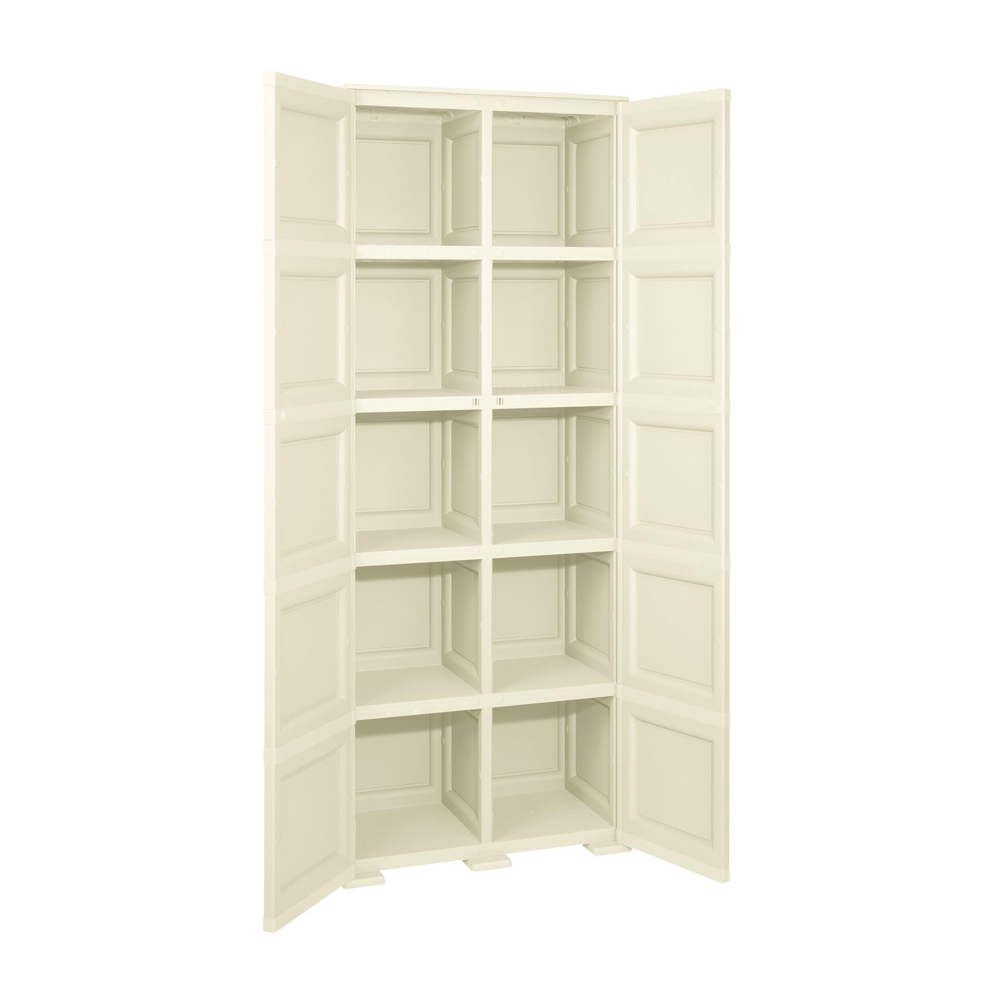 Armadio in Plastica 79 x 43 x 203 cm con 5 Moduli – Mobile Alto Contenitore Salvaspazio per Organizzazione Casa, Zona Living e Ingresso (Angora)