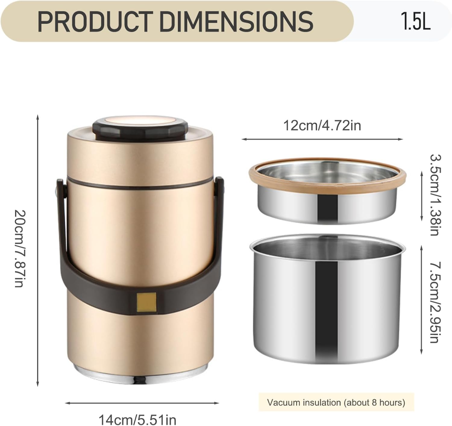 Insulated Food Container 1.5L Stainless Steel Double Wall Vacuum Food Flask with Handle Leak-Proof Hot Food Flask Easy to Clean Food Flasks for Hot Food Work