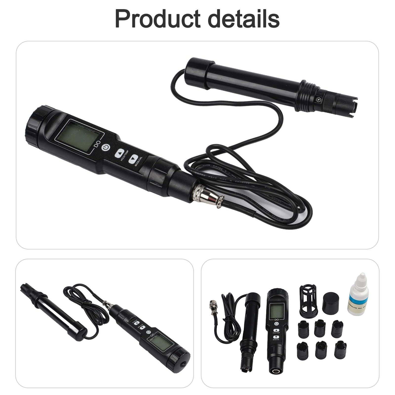 Misuratore di ossigeno digitale 0-30 mg/L con ATC, misuratore di ossigeno impermeabile per acquacoltura, display illuminato per test di piscina e acque reflue, nero