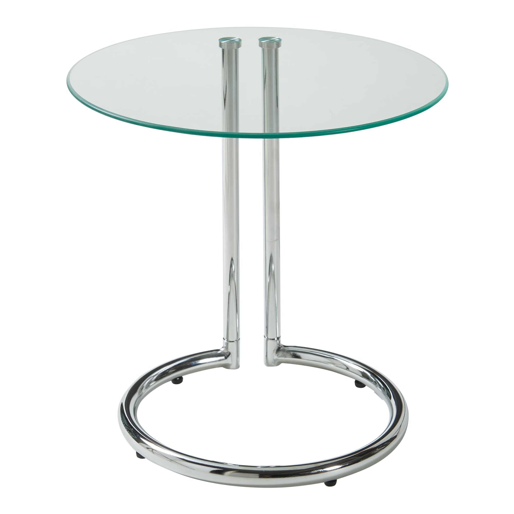 [en.casa] Mesa Auxiliar Ylivieska en Forma de C Mesa de Centro Redonda Mesita de Salón Uso Versátil Tablero de Vidrio Templado Metal 46 x Ø 45 cm - Transparente/Color Cromo