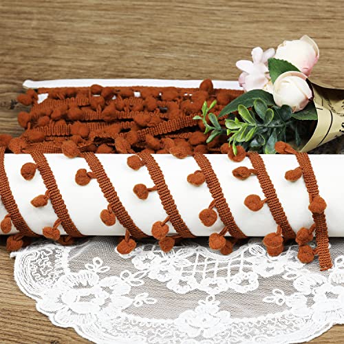 10 Yards 8/9" Wide（Brown）Pom Pom Small Round Ball Fringe Trim Diy Craft Sewing Accessory For Home Curtain Clothes Pillow Decoration(Brown -10Yards) #TOP3