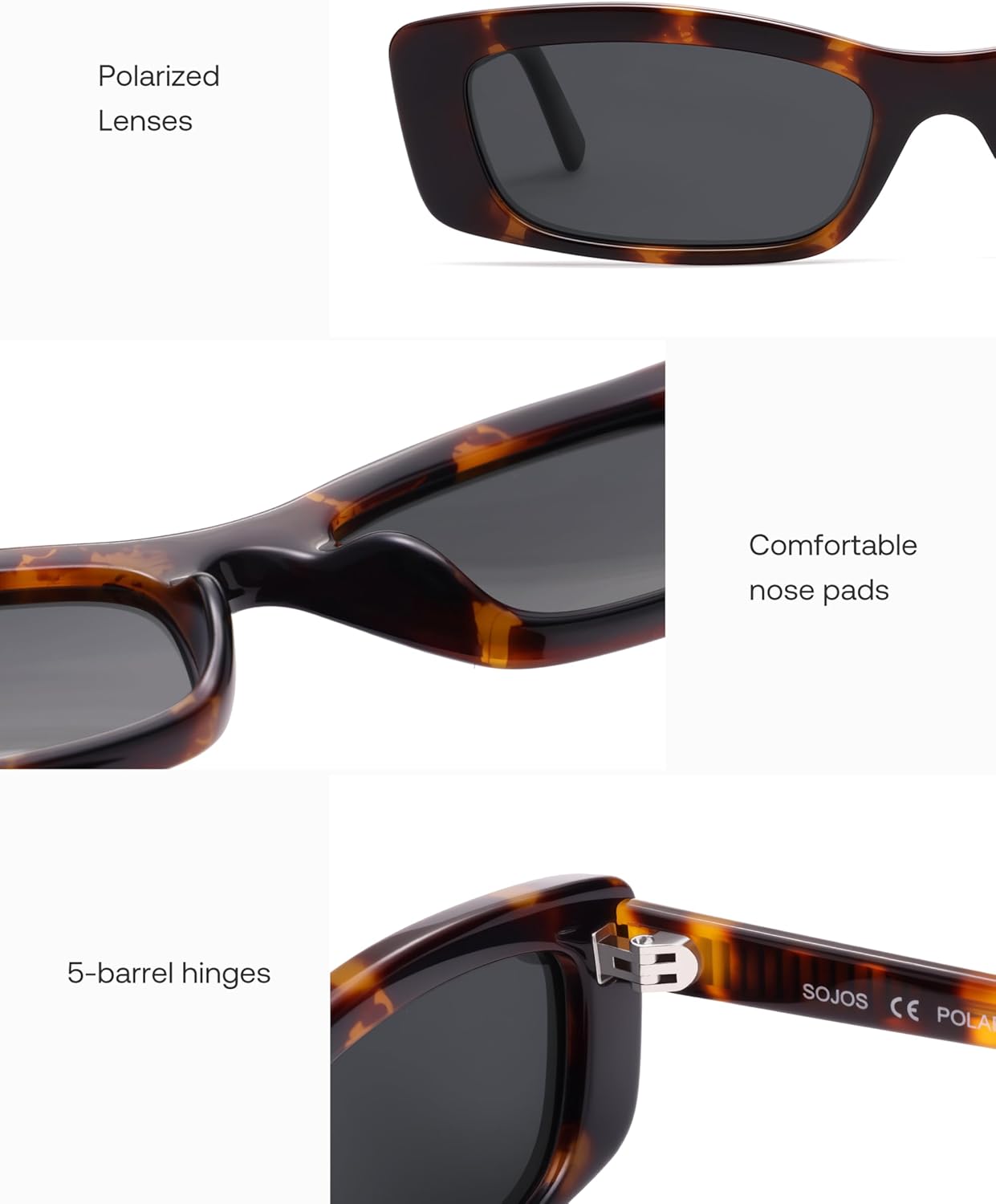 SOJOS Acetate Polarized Rectangle Sunglasses for Women Retro 90s Trendy Sun Glasses