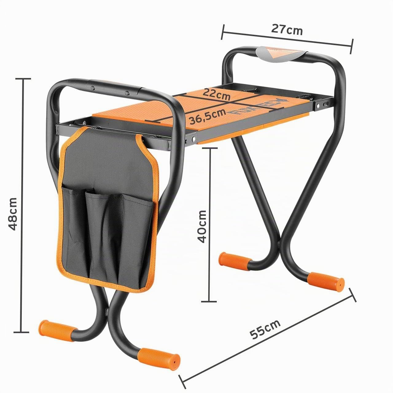 FUXTEC Gartenhocker FX-KB1 Kniebank für den Garten, klappbar – bis 100 kg – mit Werkzeugtasche & Polster – Gartenhocker für Gartenarbeit & Camping