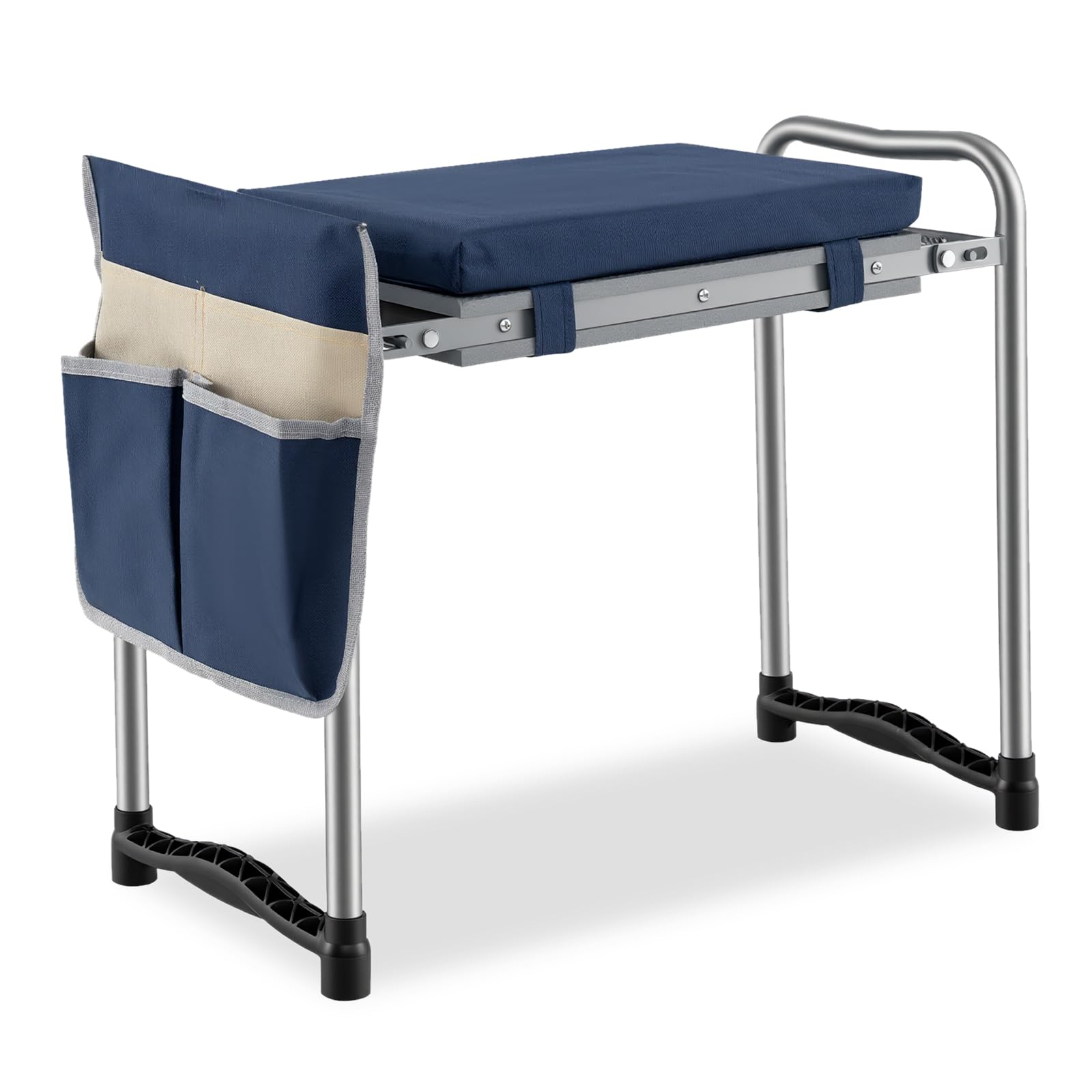 2-in-1 Garden Kneeler and Seat, Folding Garden Seat w/EVA Foam Kneeling Pad &amp; Removable Tools Pouch, Sturdy Steel Frame, No Assembly, Portable Heavy Duty Garden Stool for Women Men Seniors
