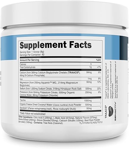 Miniatura 8 de Transparent Labs Hydrate - Polvo de electrolitos naturalmente endulzados, electrolitos en polvo de hidratación con agua de coco, calcio, taurina y