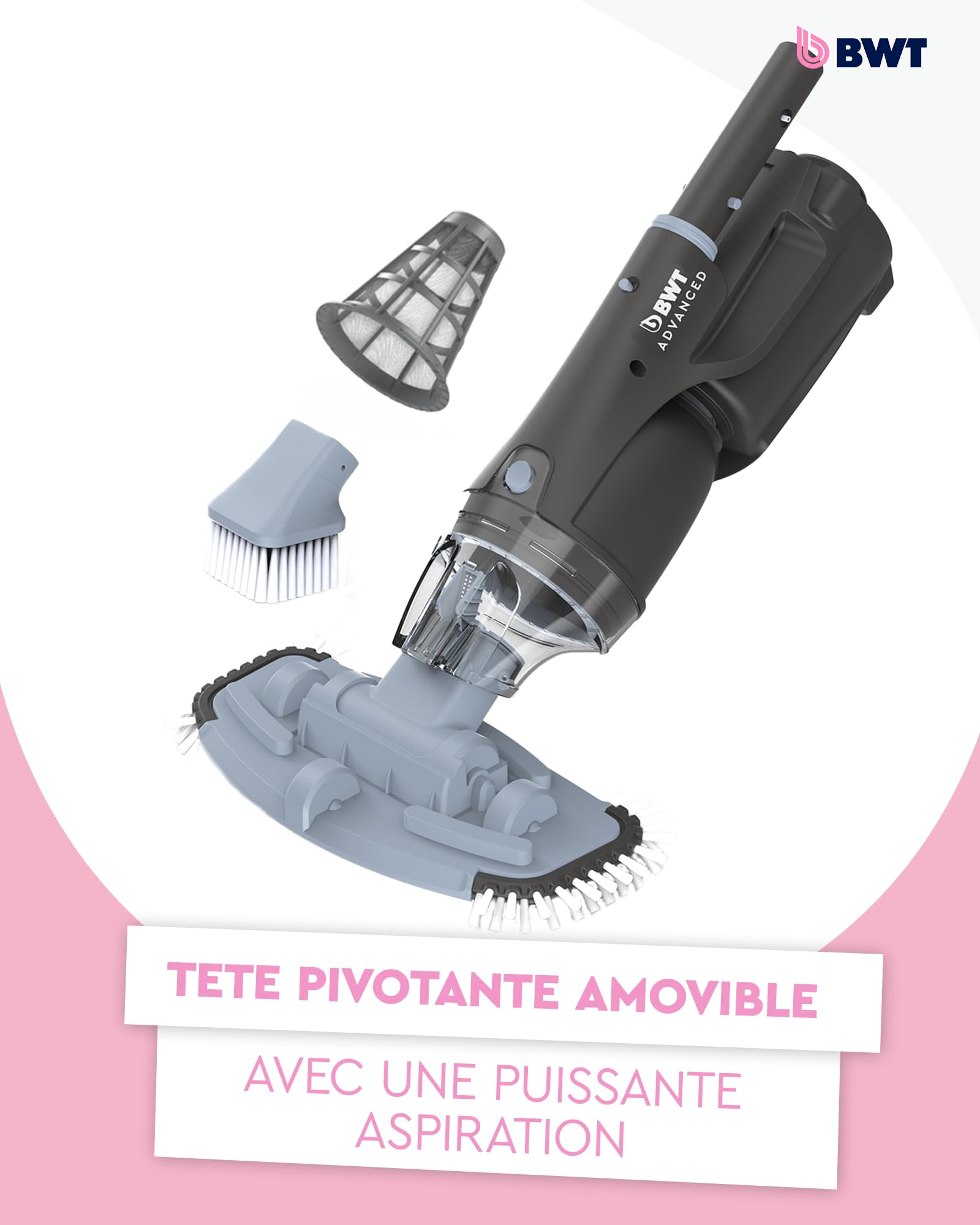 Aspirateur de Piscine sans Fil BWT FSA400 avec Batterie | Robot de-Piscine Compact pour Le Fond et Les parois | pour Les Bains à remous et Les piscines Hors Sol jusqu'à 15 m²
