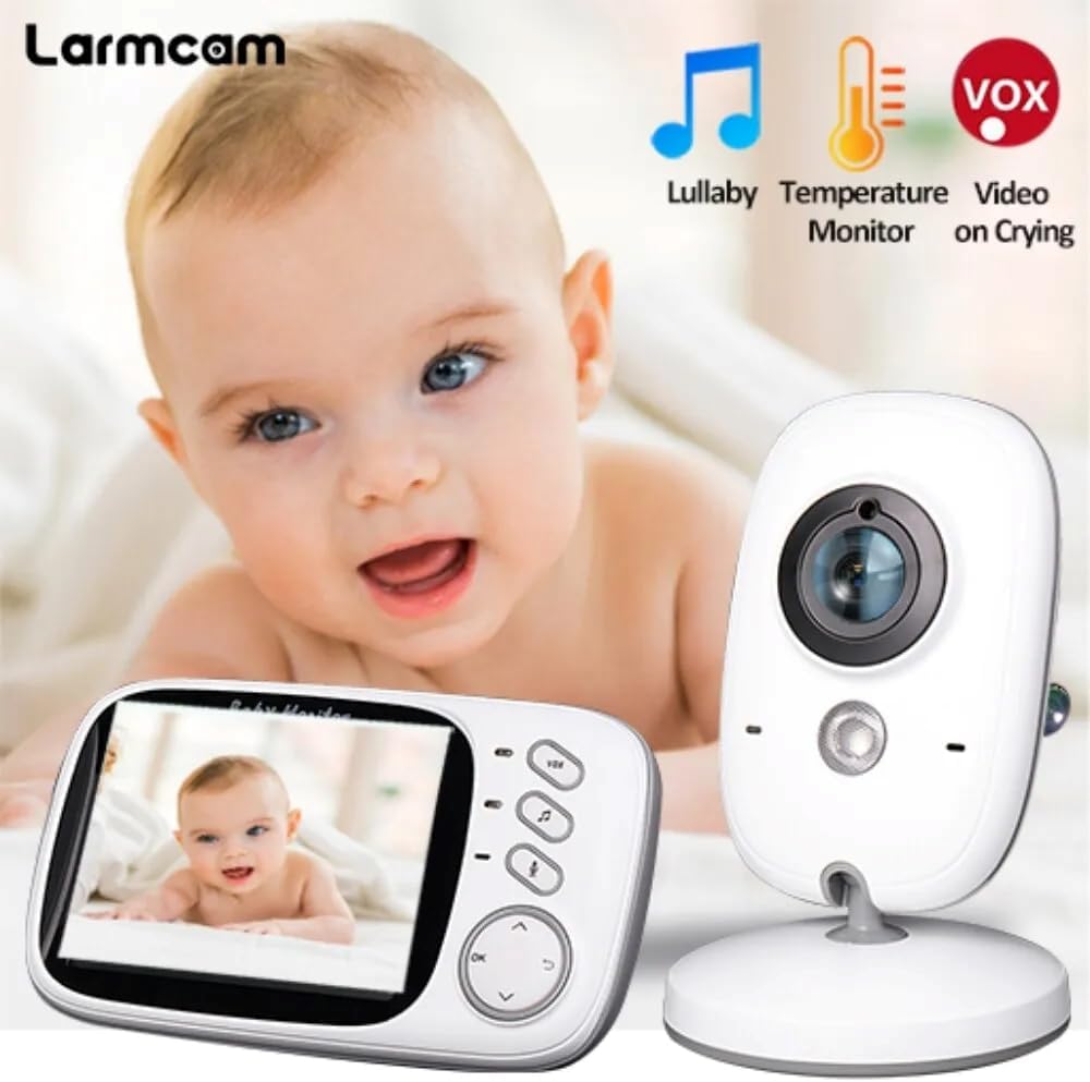 Illustration showing the baby monitor displaying temperature, with a thermometer icon indicating temperature monitoring.