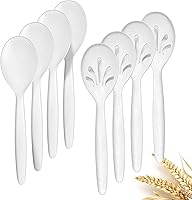 RayPard 8-Pack 10" Reusable Wheat Straw Serving Spoons - 4 Solid & 4 Slotted for Buffets, Parties, Catering (White)