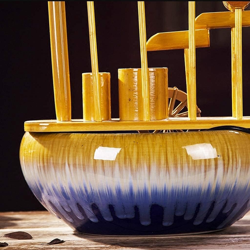 Desktop decoration Tabletop fountain Living Room Office Desktop Decoration Fountain Stacked Bamboo Fountain with Ceramic Base Automatic Circulating Water Humidifier Perfectly Decorates Housewarming De