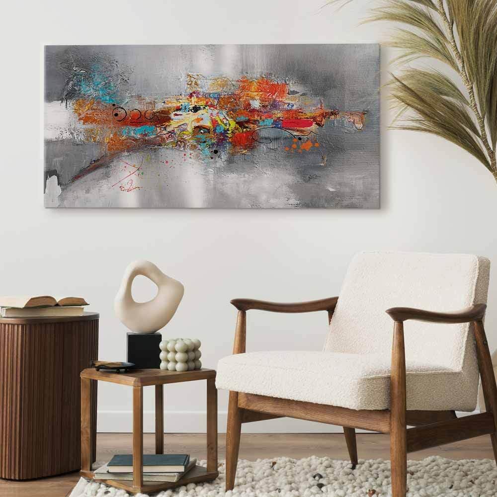 decomonkey Wandbilder Abstrakt 140x70 cm 1 Teilig Leinwandbilder Kunstdruck | Strukturleinwand, Holzkeilrahmen, Bild auf Leinwand, Wanddeko, Wohnzimmer, Wanddekoration, Kunst, Modern, Textur, Grau, Bunt