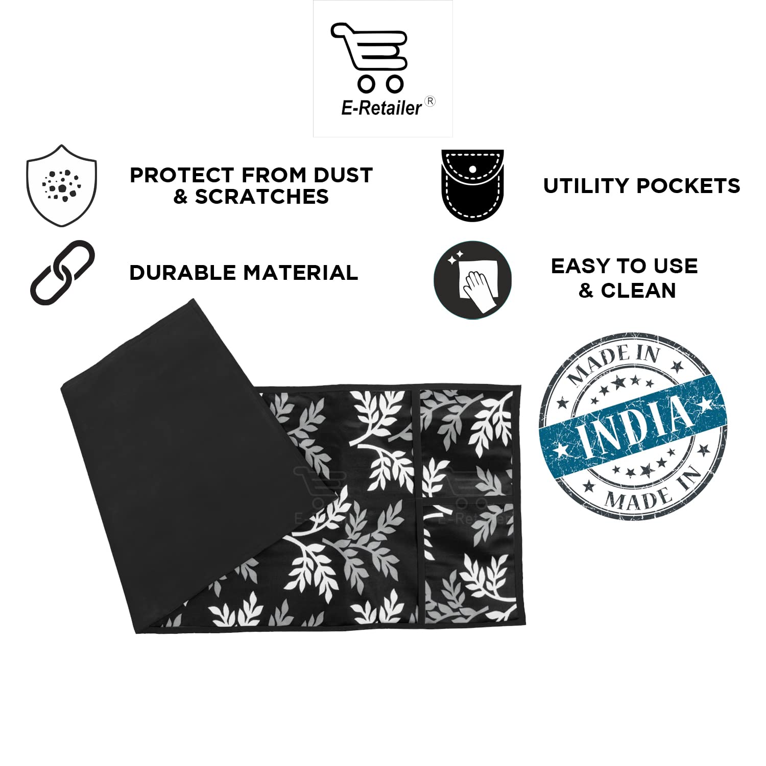 E-Retailer® 3-Layered Microwave Oven Top Cover With 4 Utility Pockets Polyester Suitable for Upto 30 Liter (Color- Black, Size-36x14 Inches Inches) 3