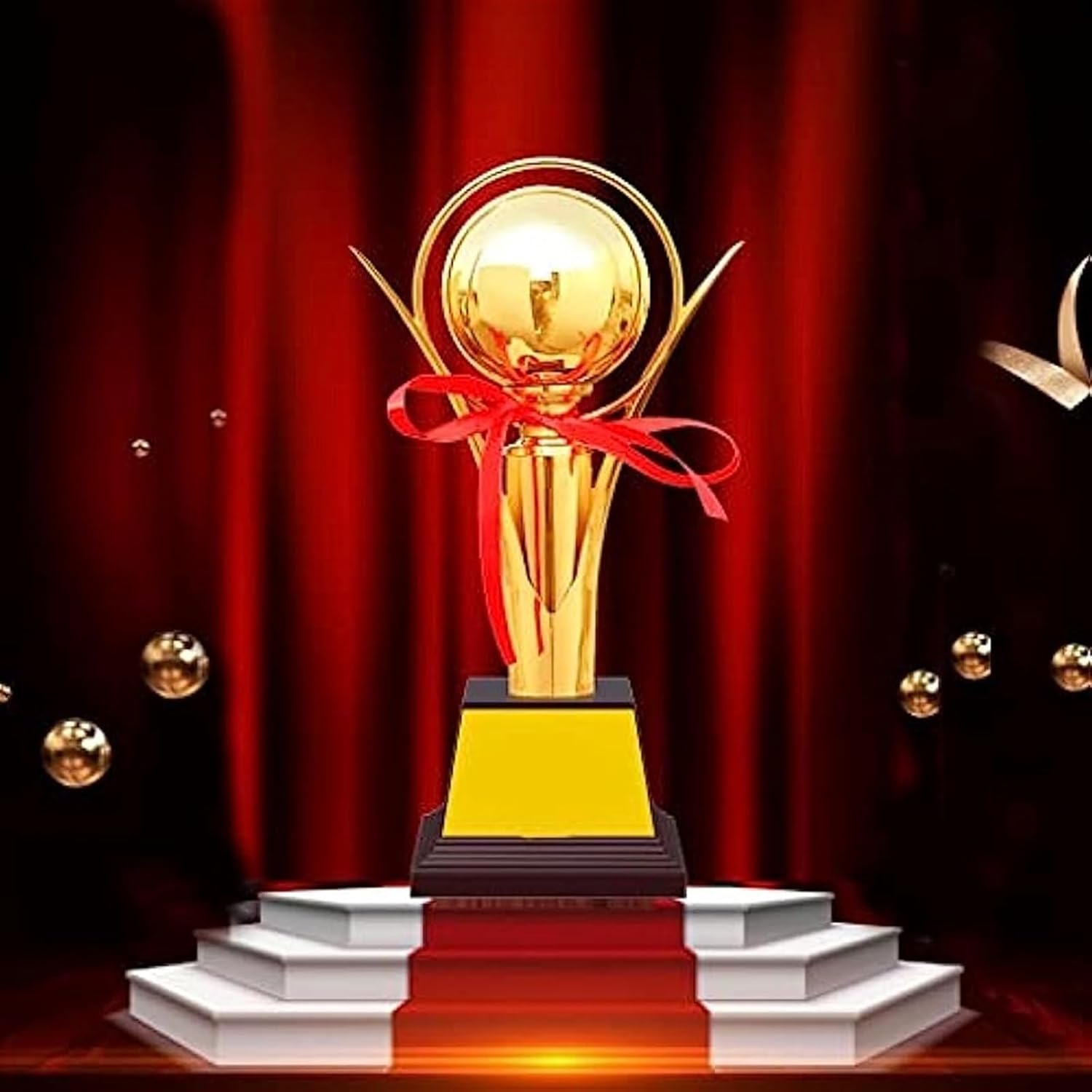 PAREKS 1st Place Trophy Award for Sports Tournaments,Trophies Soccer Basketball Trophy Metal Round Ball Trophy Sports Championship Cup Award Excellent Staff Award (Color : Gold, Size : 32cm)
